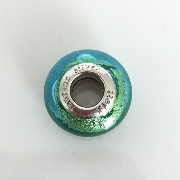 Sterling Silver .925 Collectible Murano Art Glass Bead Charm Teal Blue Green - Picture 7 of 8